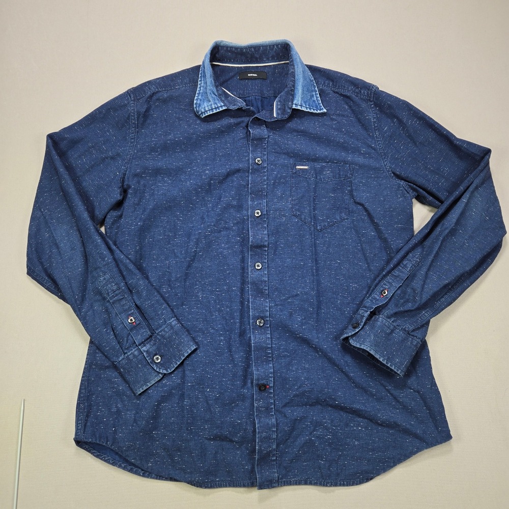 Diesel‎ Mens Long Sleeve Chambray Denim Shirt XXL Speckled Blue Button Up